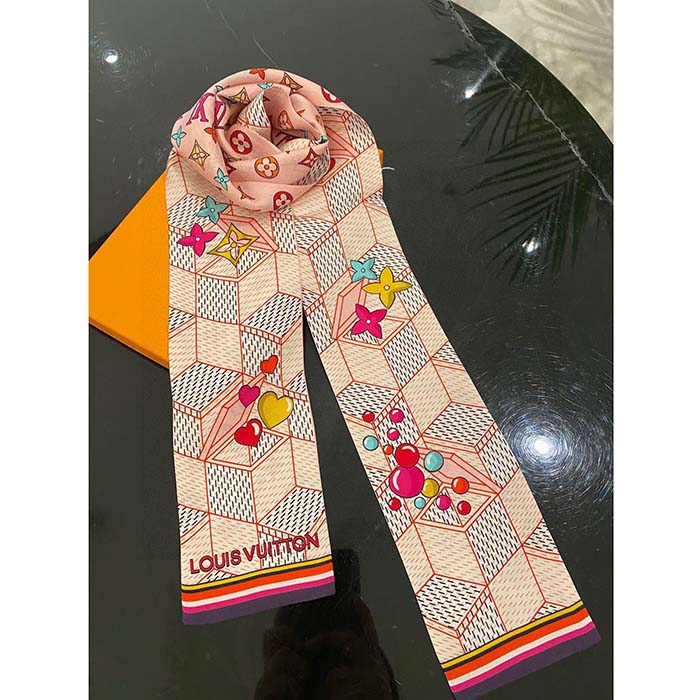 Louis Vuitton LV Women Damier Pop Up Bandeau Pink Azure Blue Silk Inkjet Print