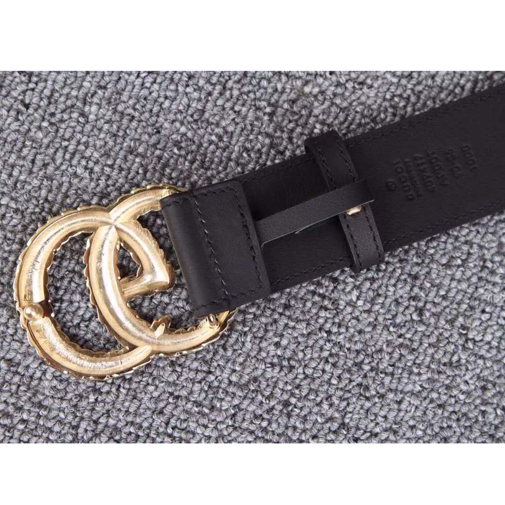 Gucci Unisex Gucci Belt with Textured Double G Buckle in Black Leather