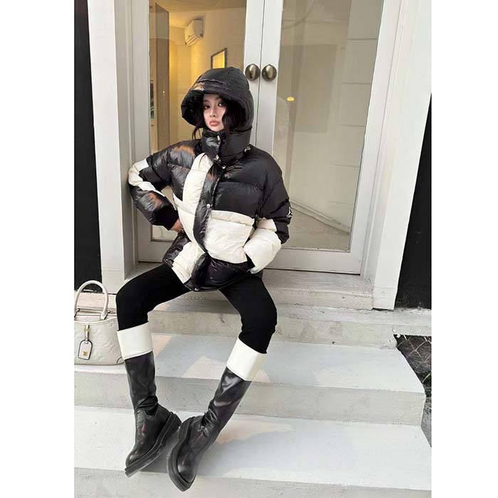 Louis Vuitton Women LV SKI Abstract Monogram Flower Puffer Jacket Black White