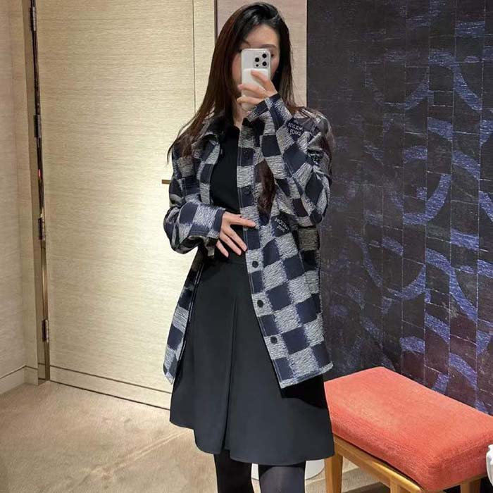 Louis Vuitton LV Women Damier Wool Overshirt Regular Fit 1AFAUN