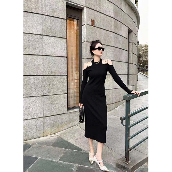 Louis Vuitton LV Women Eyelet Tab Dress Black Cotton Regular Fit Adjustable VVN Leather Tabs