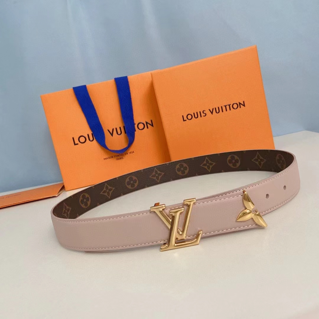 Louis Vuitton Unisex LV Pretty LV 30 MM Reversible Belt Monogram Canvas Jasmine Pink Leather