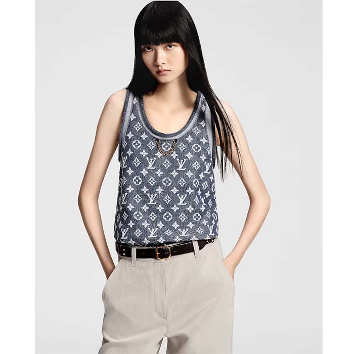 Louis Vuitton Women LV Monogram Jacquard Tank Top Wool Cotton Grey Blue Regular Fit