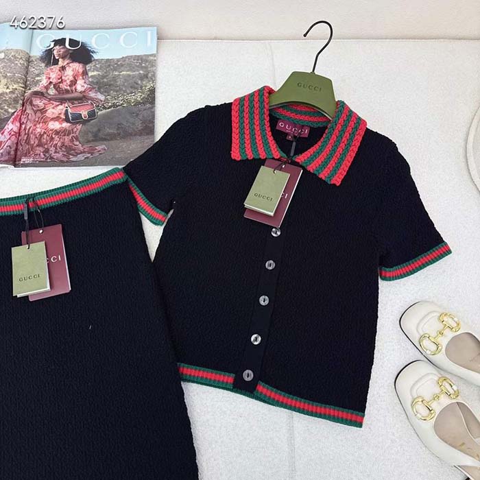 Gucci GG Women Cotton Lace Skirt Web Low Waist Mid-Length