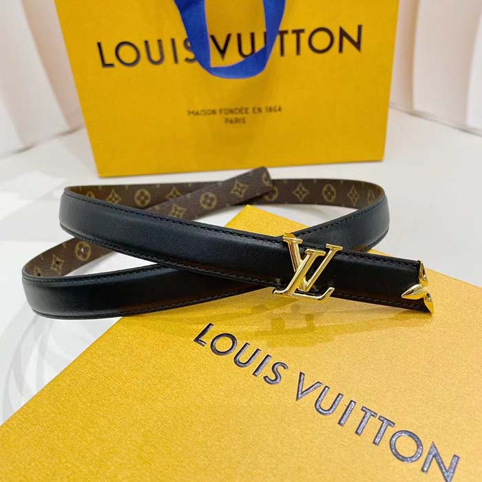 Louis Vuitton Unisex LV Pretty LV 20 MM Reversible Belt Black Leather Monogram Canvas Recto Side