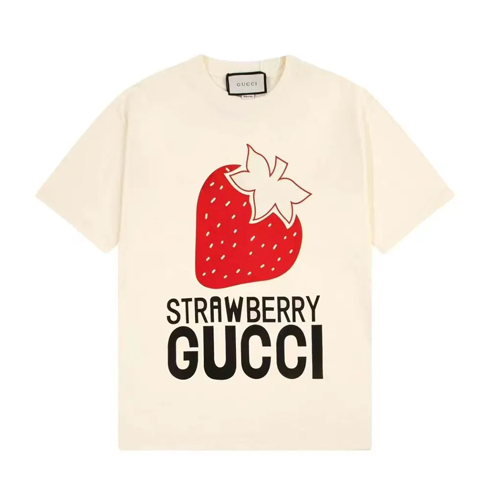 Gucci Women Strawberry Gucci Cotton T-shirt 615044XJDZU9095