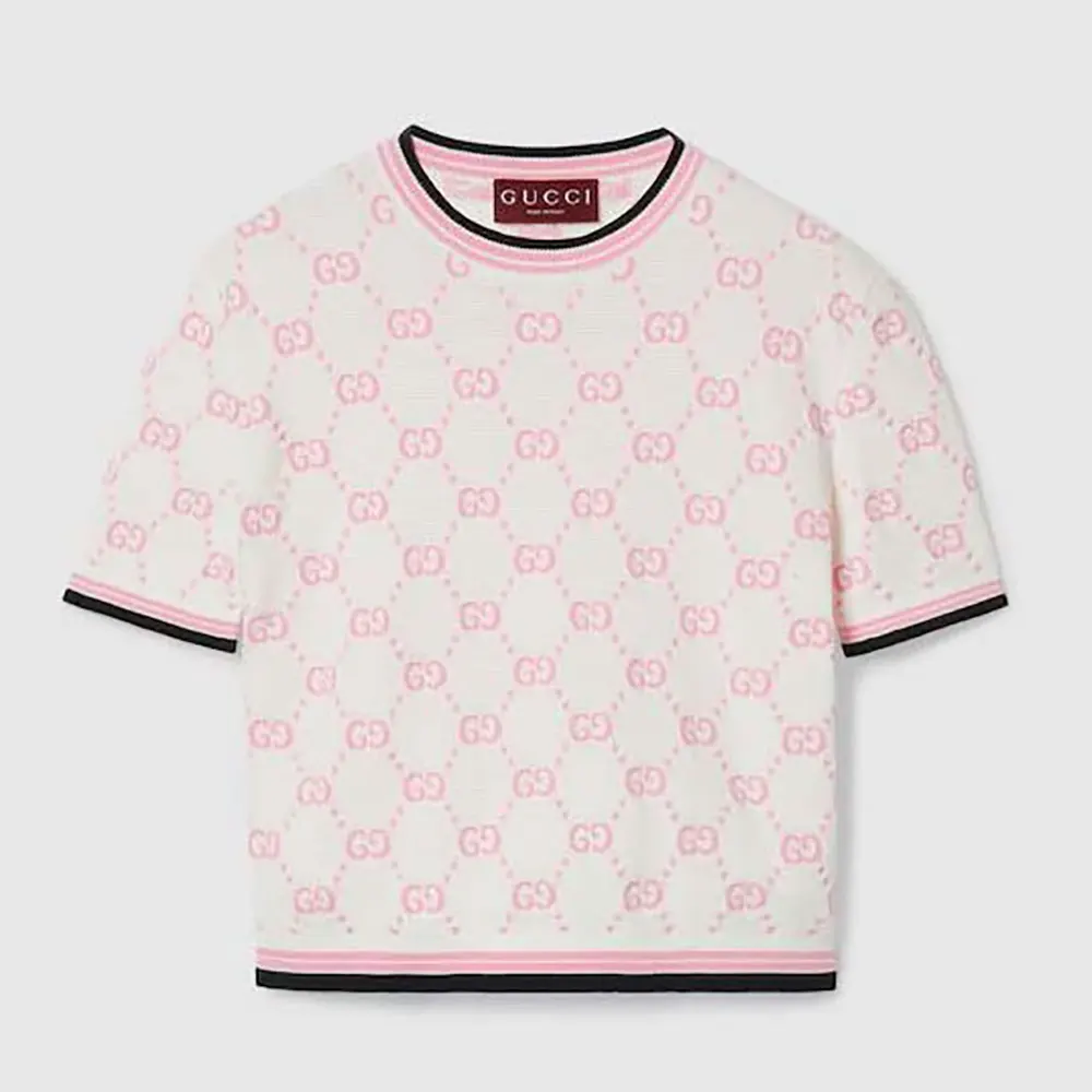 Gucci Women Cotton Crewneck Top with GG Intarsia 788766XKD1R9487