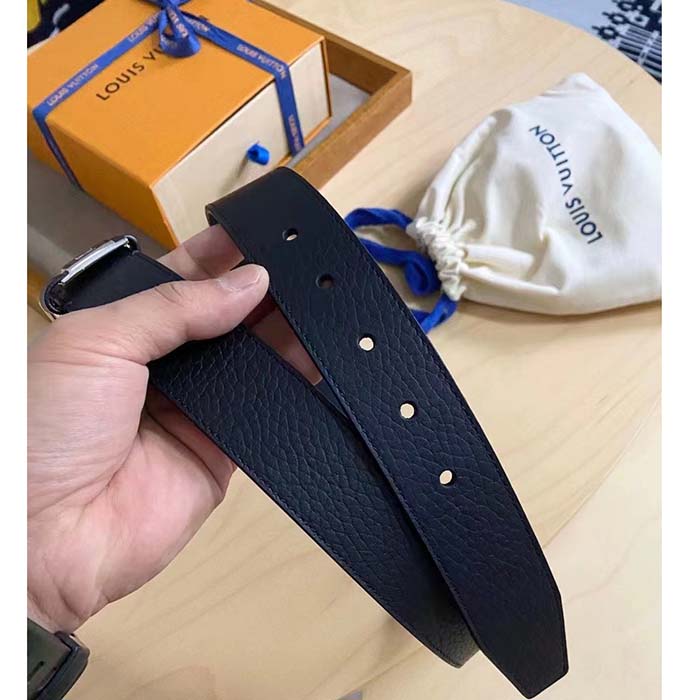Louis Vuitton Unisex Pont Neuf 35 MM Width Black Taurillon Leather Belt LV Logo