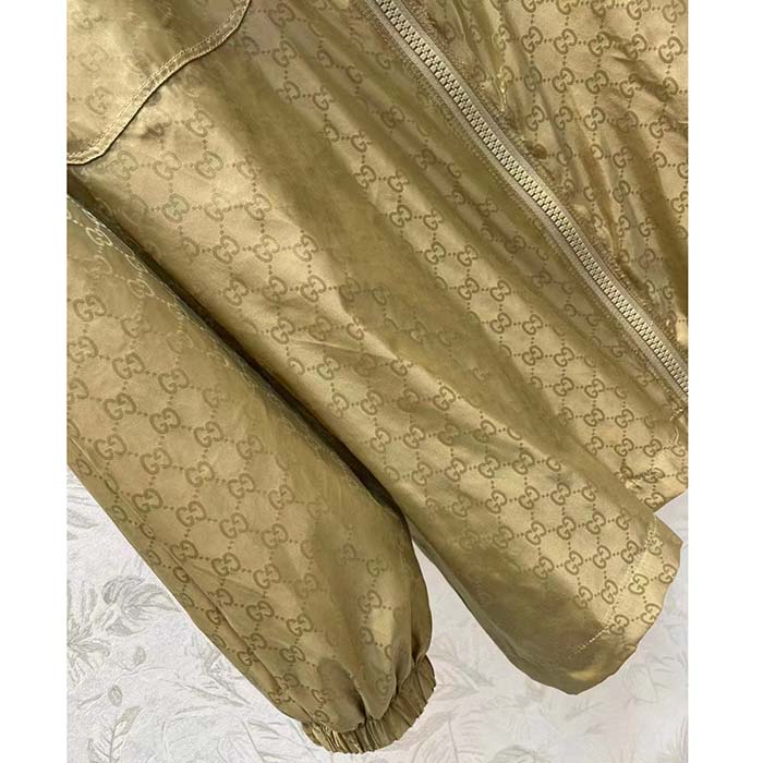 Gucci Women GG Hooded Jacket Light Camel GG Nylon Jacquard