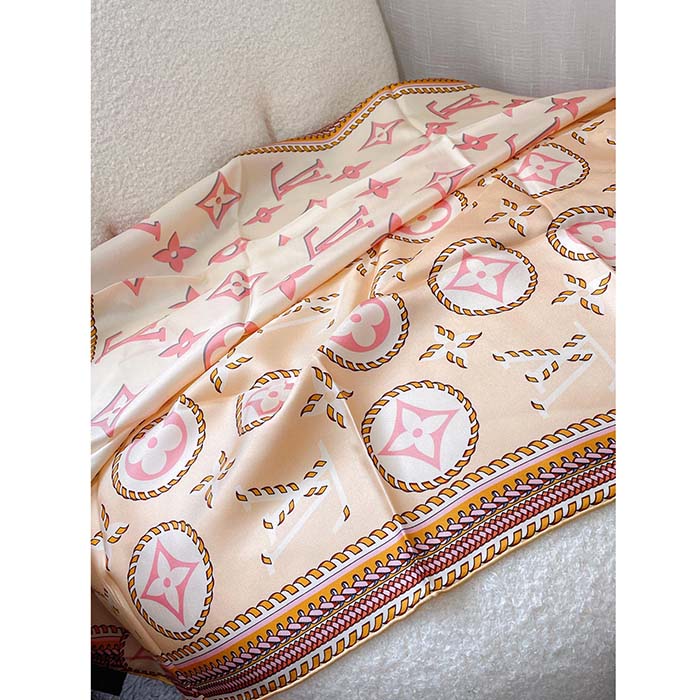 Louis Vuitton LV Women Braided Monogram Printed Scarf Beige Silk Monogram Pattern