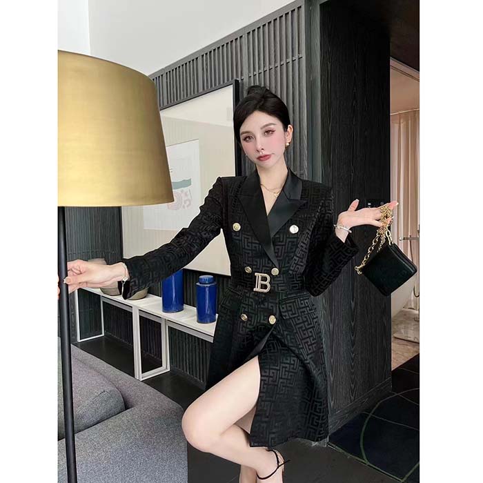 Givenchy Women Check Panel Cotton Gabardine Trench Coat-Black