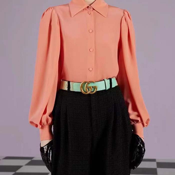 Gucci Unisex Marmont Jumbo GG Belt Beige Mint Canvas Double G