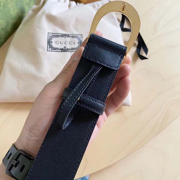 Gucci GG Unisex Belt with G Buckle Black Leather 4 Cm Width