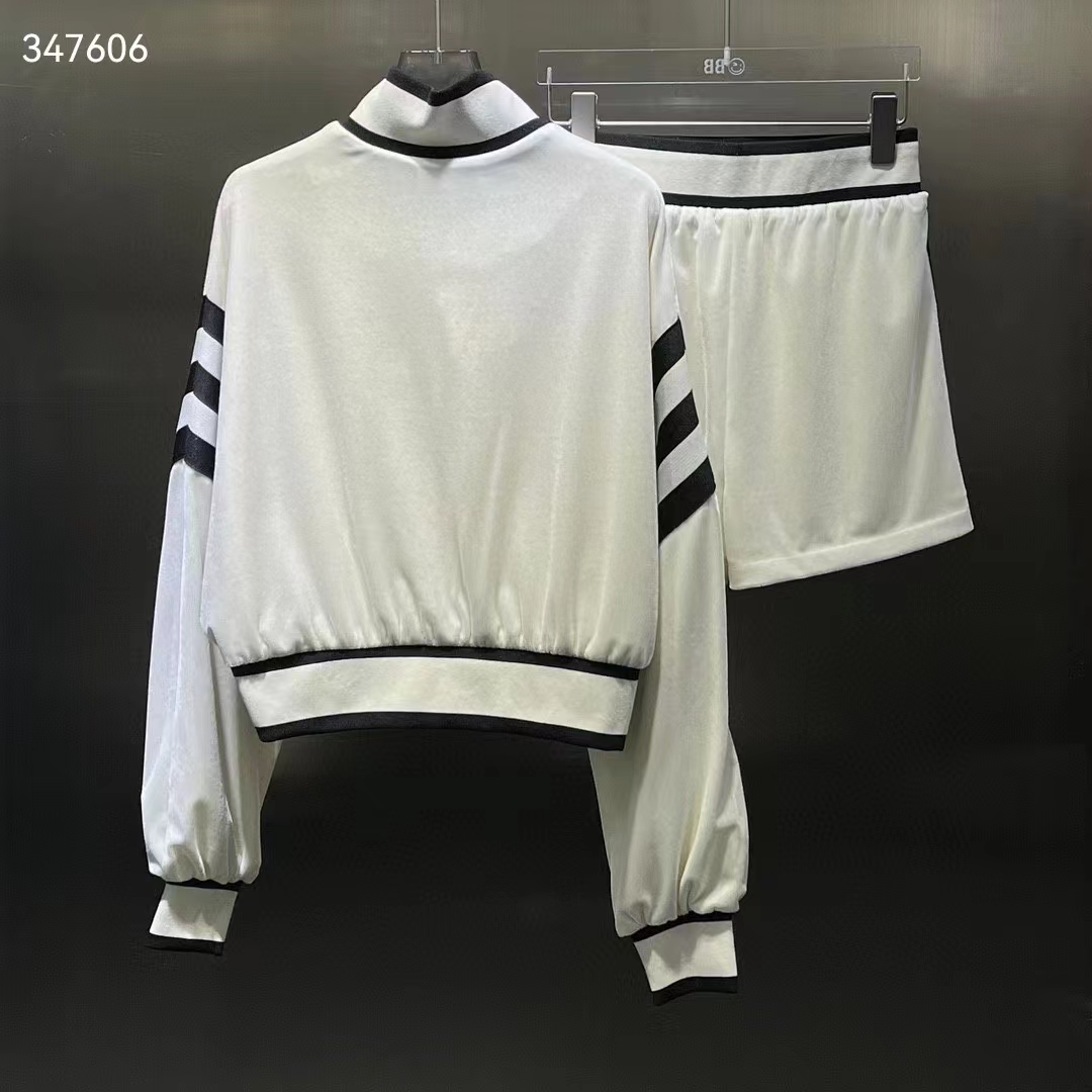 Gucci Men GG Adidas x Gucci Chenille Cropped Jacket Light Beige Cotton Chenille Trefoil