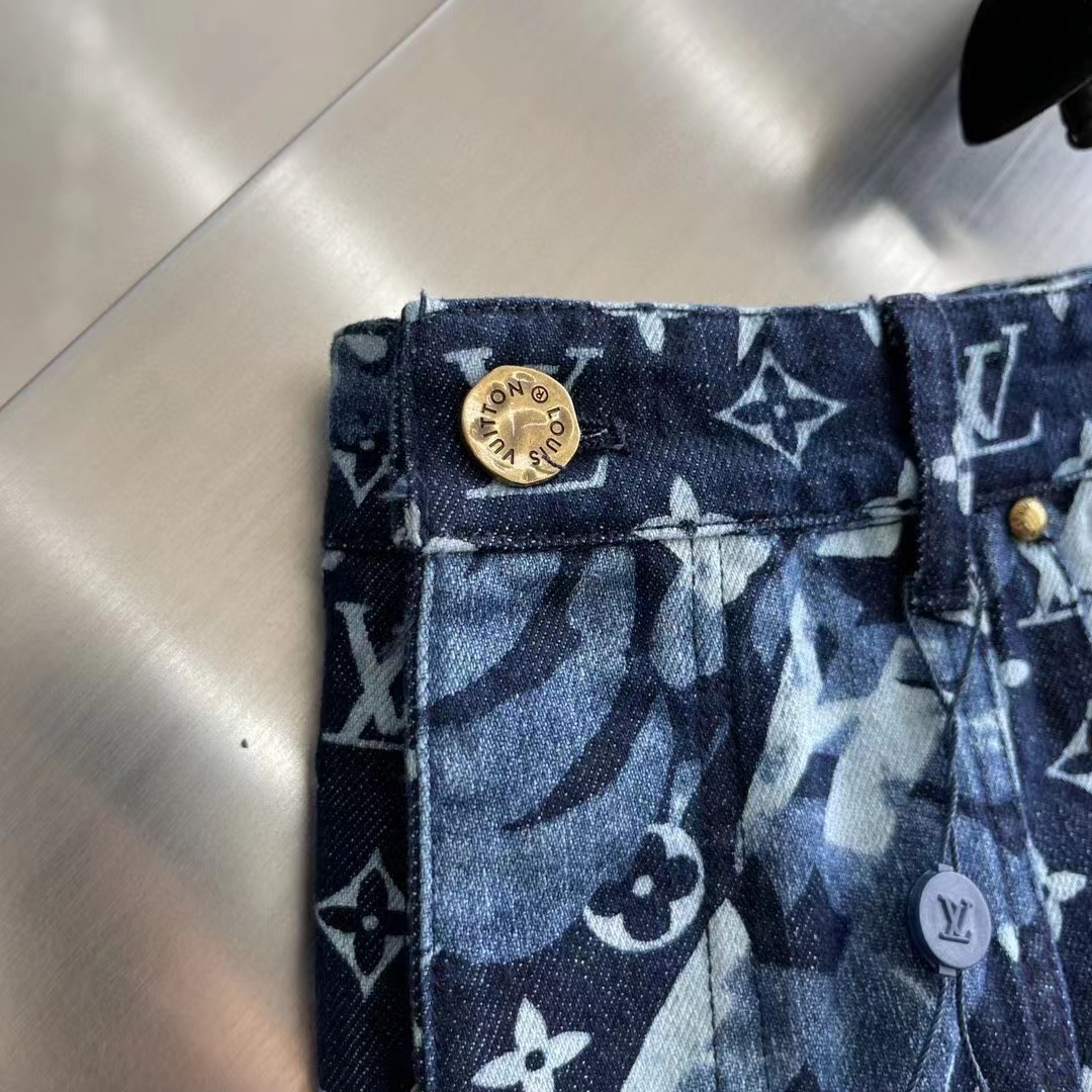 Louis Vuitton Women LV Monogram Printed Denim Pants Regular Fit Printed Monogram Flower