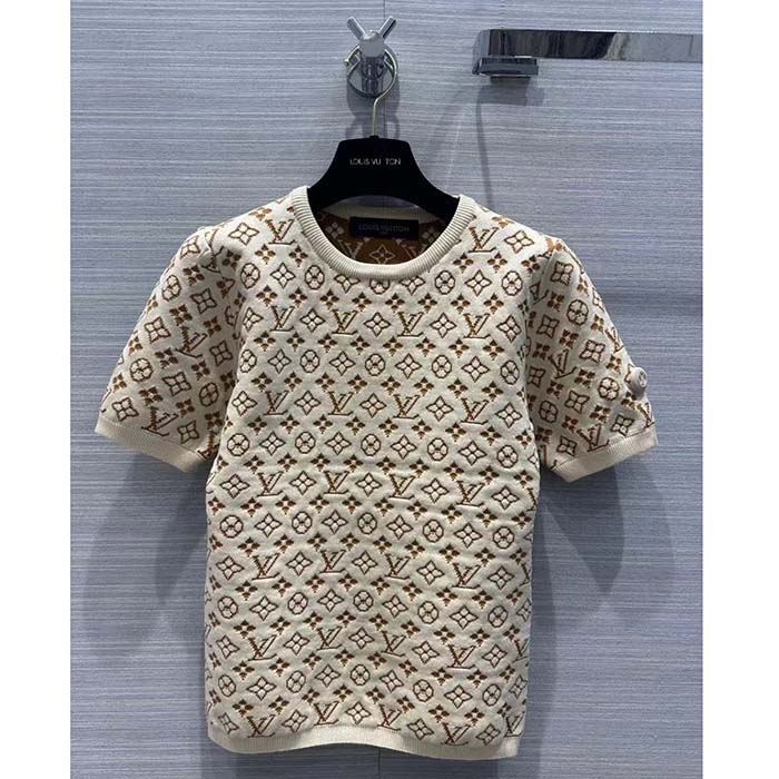 Louis Vuitton Women LV Monogram Jacquard Knit Top Wool Ecru 1AFEEU