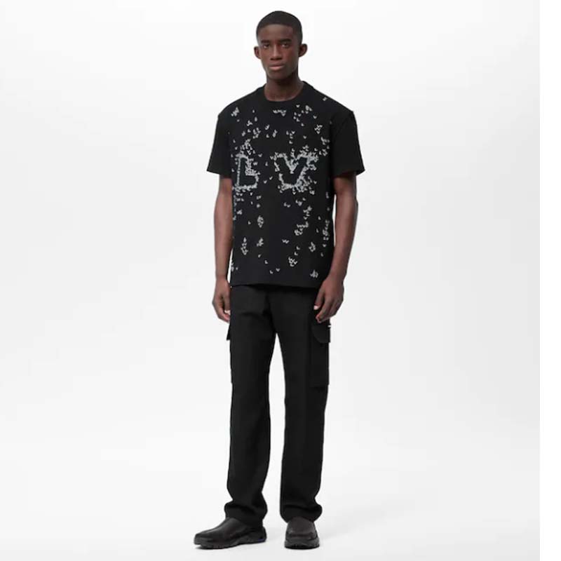 Louis Vuitton LV Men Spread Embroidered T-Shirt Cotton Black Regular Fit