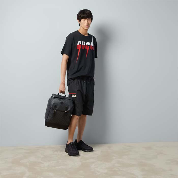 Gucci Men GG T-Shirt Gucci Blade Print Black Cotton Jersey Crewneck