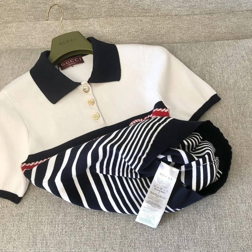 Gucci Women Cotton Stitch Polo Top with Intarsia ‎835916XKEVH