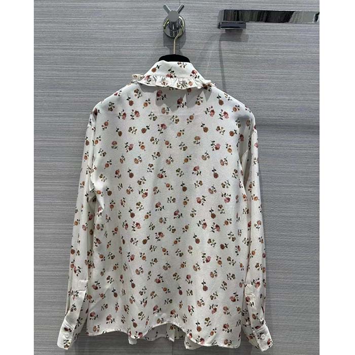 Louis Vuitton Women LV Floral Print Ruffle Collar Shirt Silk Milky White Regular Fit