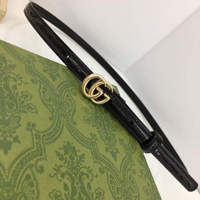 Gucci Unisex GG Thin Patent Double G Belt Black Leather 1.3 CM Width