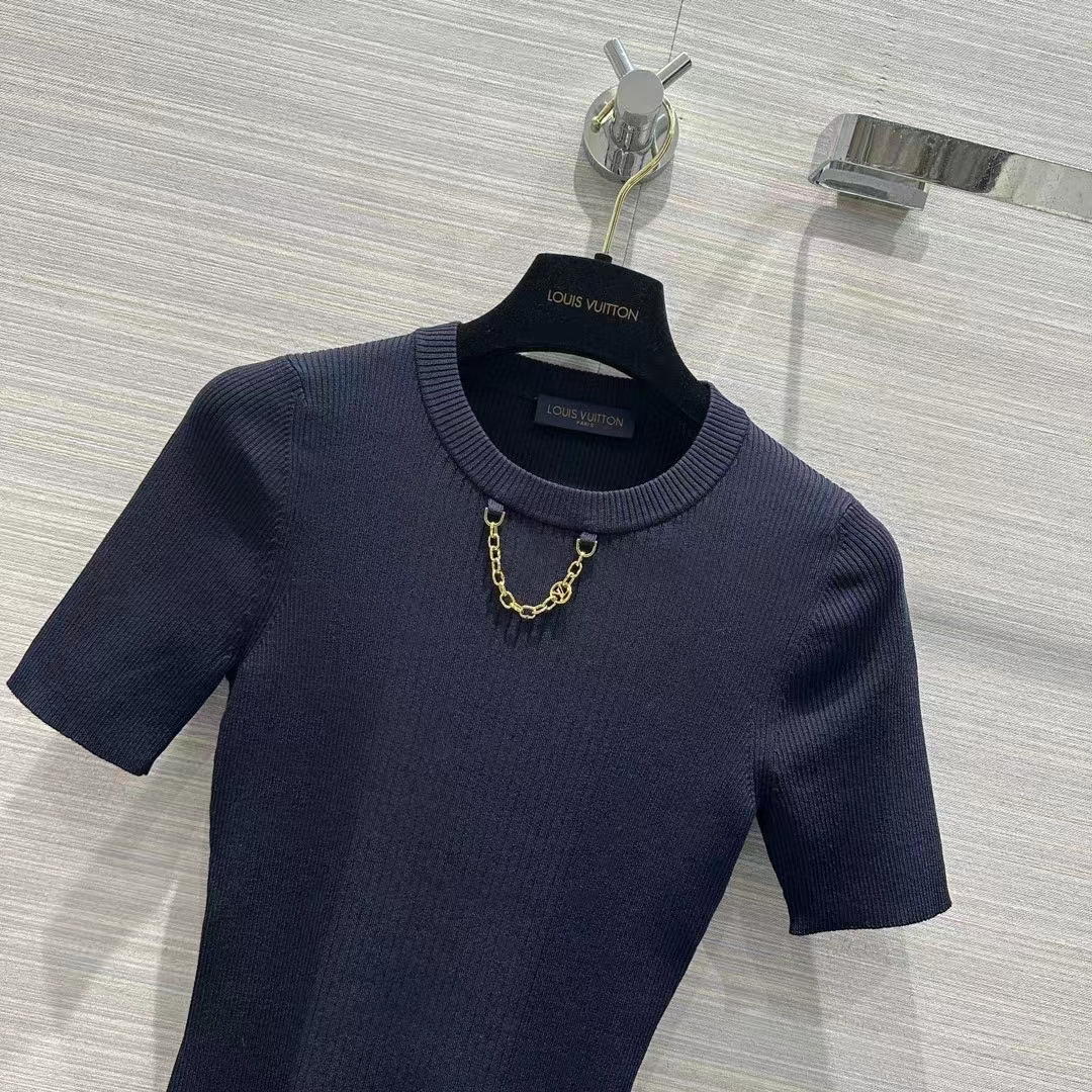 Louis Vuitton Women LV Ribbed Knit Top Wool Cashmere Dark Blue 1AFFRR