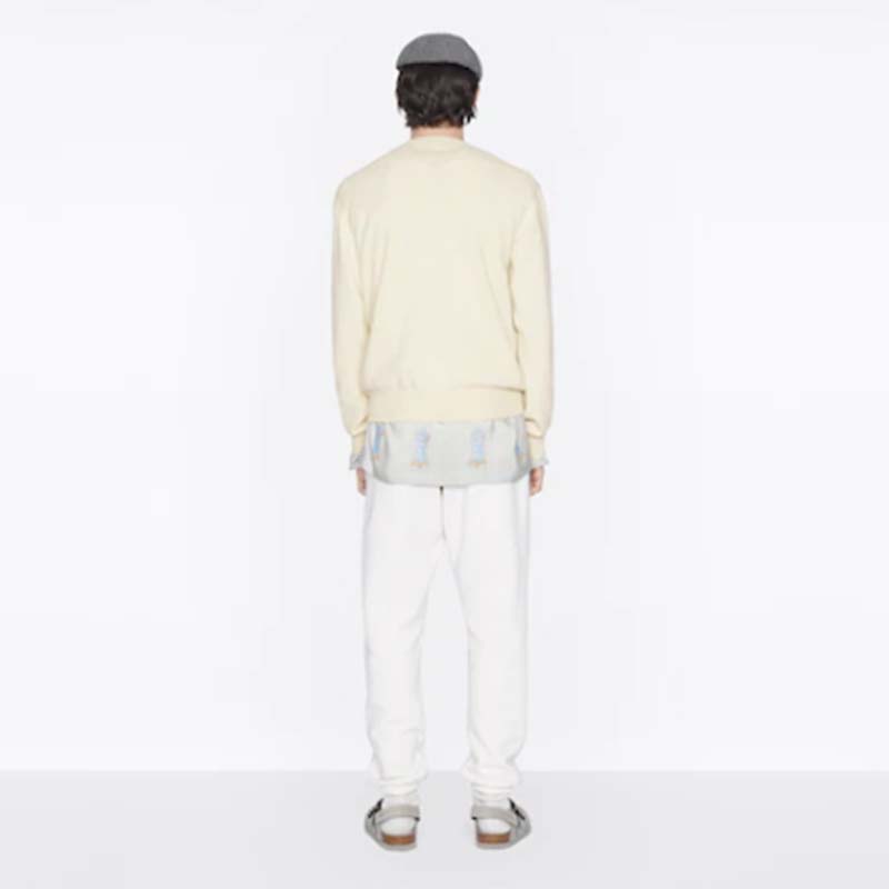 Dior Men CD Bobby Sweater Ecru Cashmere Jacquard Ribbed Round Collar