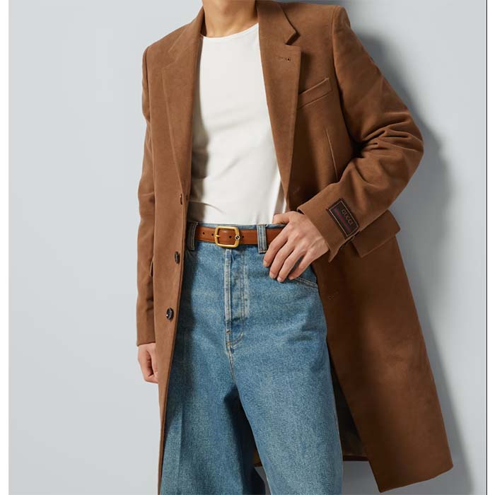 Gucci Unisex GG Belt Rectangular Buckle Cuir Leather Antique Brass Hardware 3 CM Width