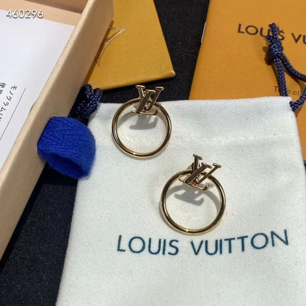 Louis Vuitton Women LV Eclipse Earrings Metal Gold-Color Initials M00763