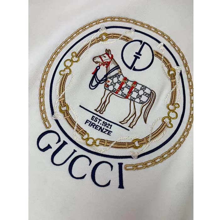 Gucci GG Women Jersey Sweatshirt Embroidery White Cotton Turtleneck Dropped Shoulder