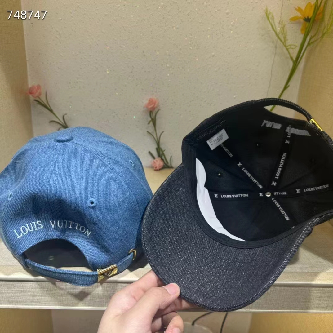 Louis Vuitton Unisex LV Denim Cap Navy Blue Cotton Embroidered LV Fall Signature