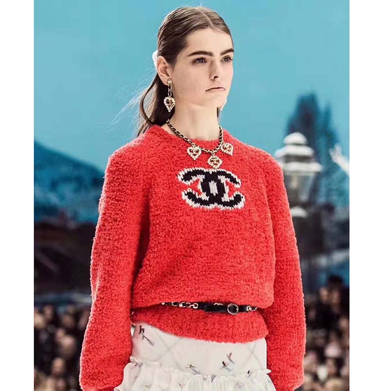 Chanel Women Pullover Wool and Mixed Fibers & Cashmere Sweater-Red
