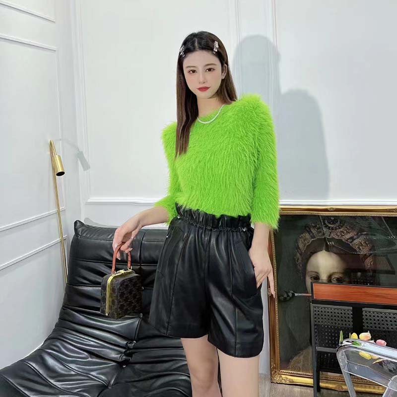 Gucci Women GG Brushed Wool Knit Sweater Bright Green Long Sleeves Crewneck