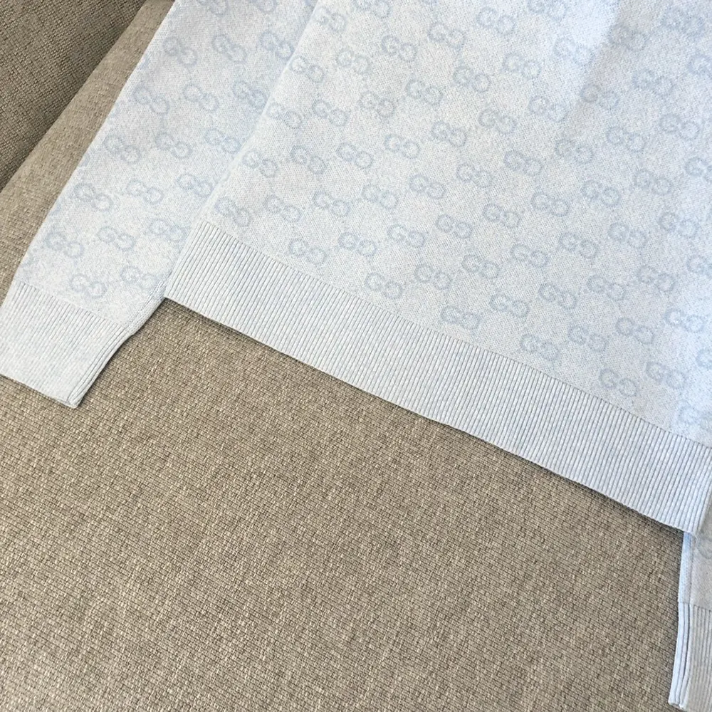 Gucci Women Fine Cotton GG Jacquard Cardigan-Light Blue 818735XKEOH