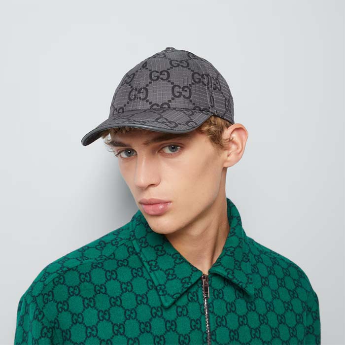 Gucci Unisex GG Ripstop Baseball Hat Dark Grey Black Cotton