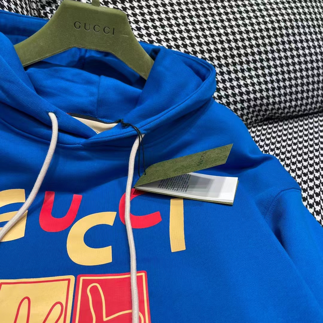 Gucci Women GG Cotton Jersey Sweatshirt Turquoise Felted Cotton Jersey Long Sleeves