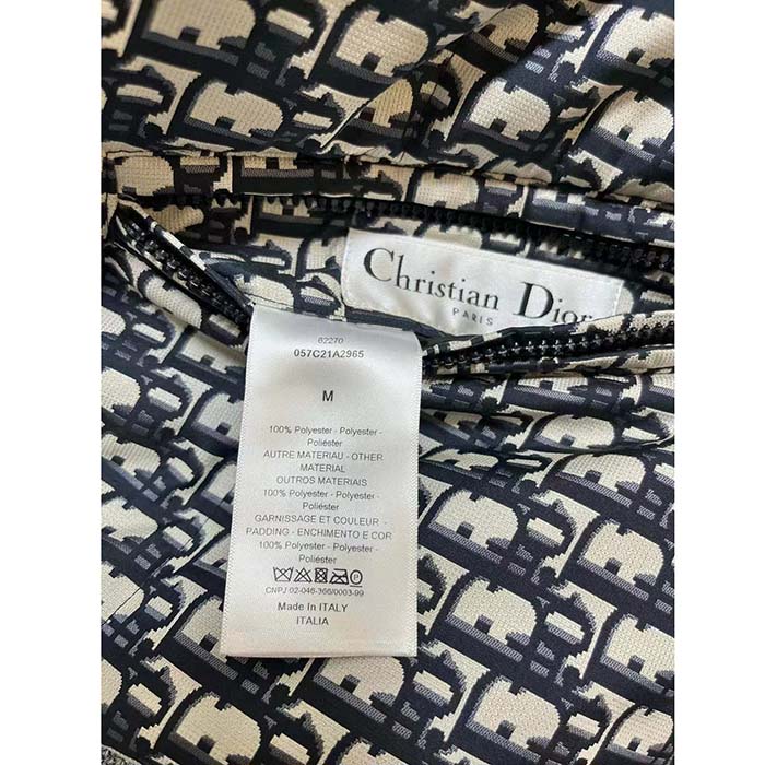 Dior Men CD Reversible Cropped Puffer Jacket Blue Ecru Dior Oblique Quilted Technical Taffeta