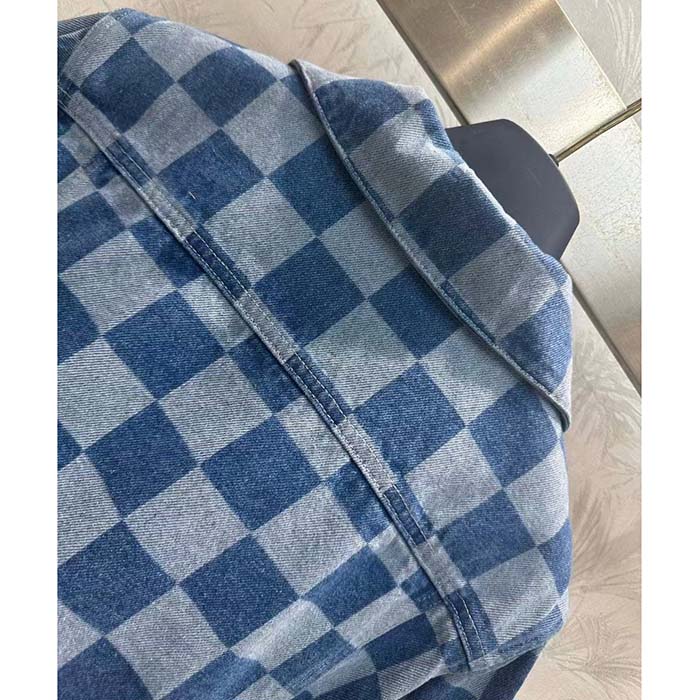 Louis Vuitton Women LV Damier Denim Jacket Cotton Blue Regular Fit 1AFGDH