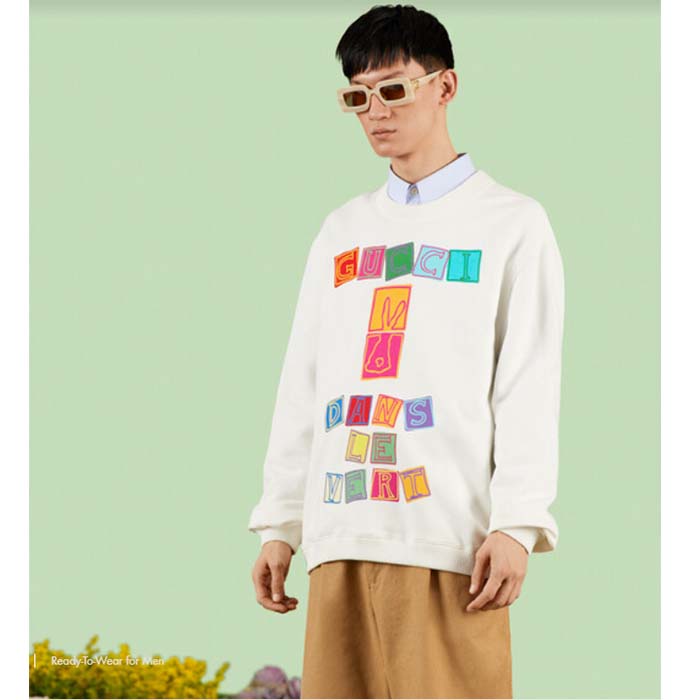 Gucci Men GG Cotton Jersey Sweatshirt Crewneck Rib Cotton Long Sleeves