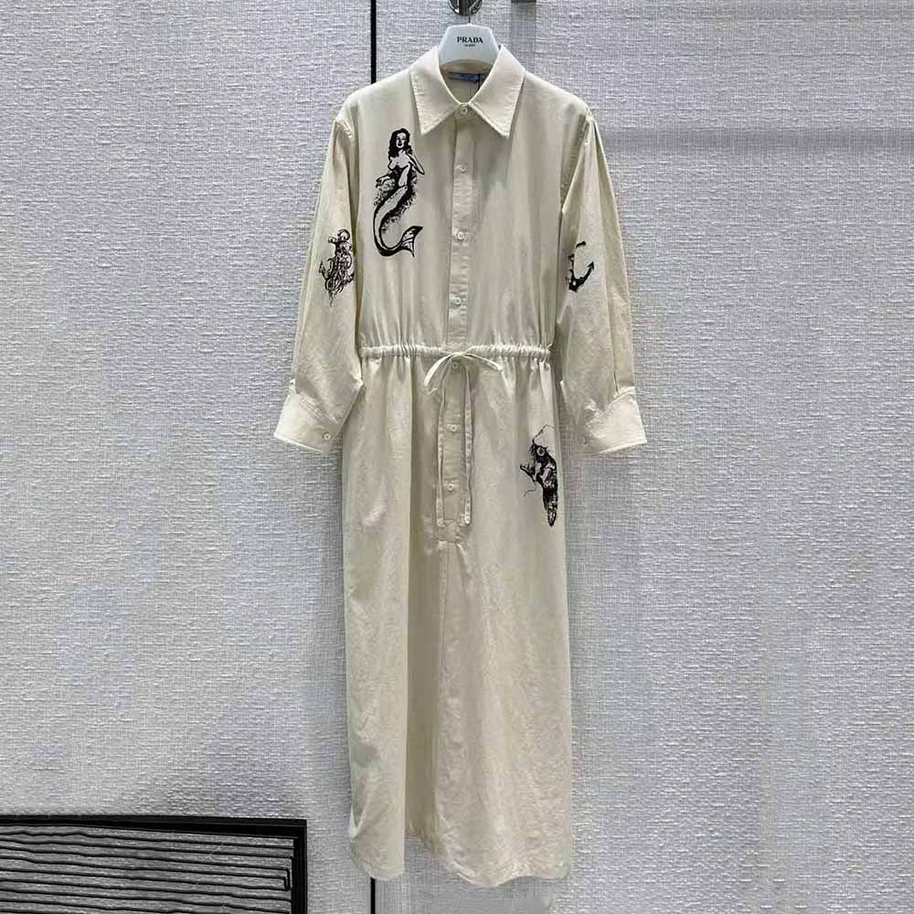 Prada Women Printed Canvas Dress is Decorated with Motifs Made