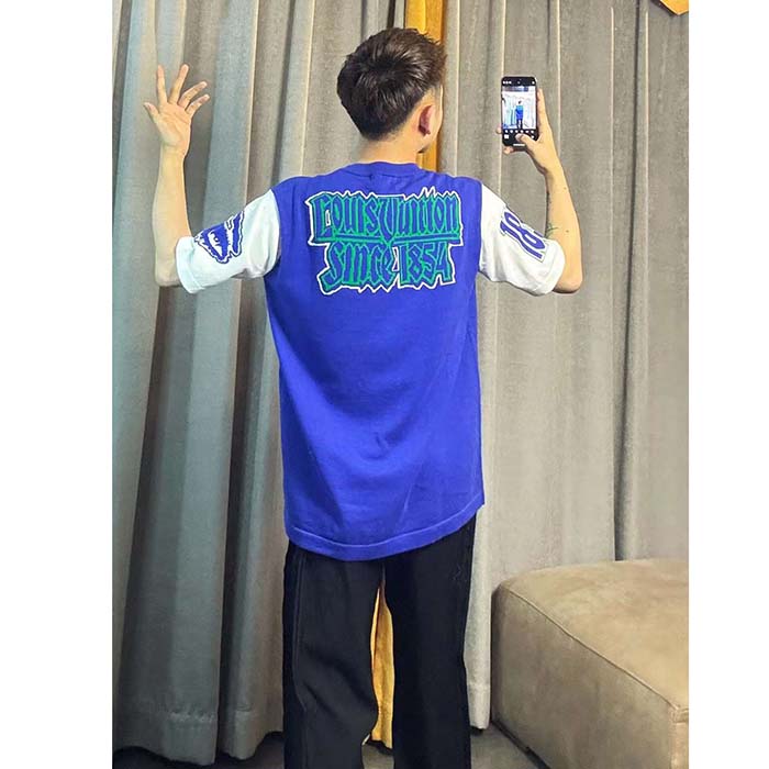 Louis Vuitton LV Men Short-Sleeved Cotton Intarsia Crewneck Regular Fit 1ABXYR