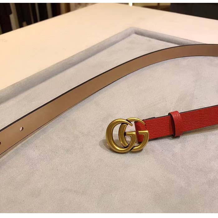 Gucci Unisex Marmont Reversible Thin Belt Red Leather Double G Buckle