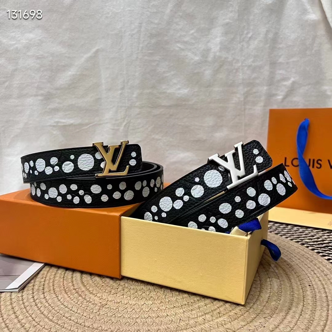 Louis Vuitton Unisex LV x YK LV Initiales 30 MM Reversible Infinity Dots Belt Black Leather