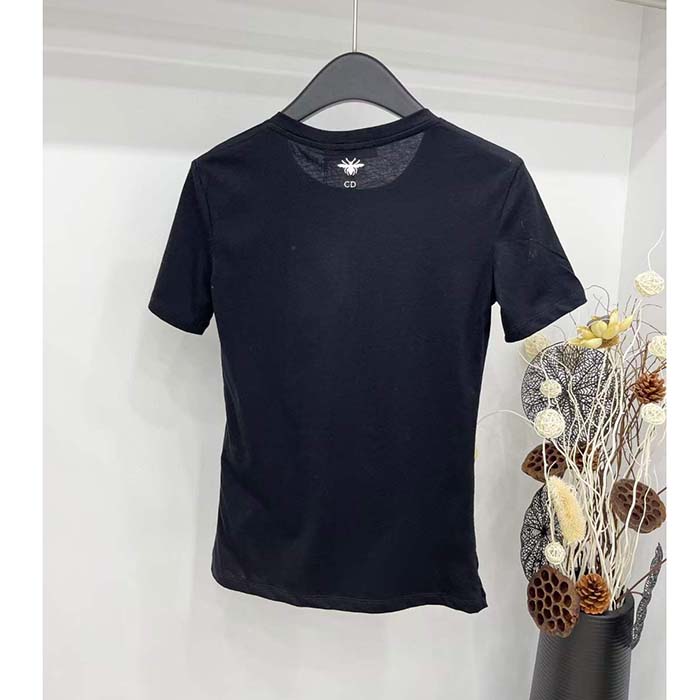 Dior Men T-Shirt Black White Cotton Linen Jersey Eiffel Tower Motif