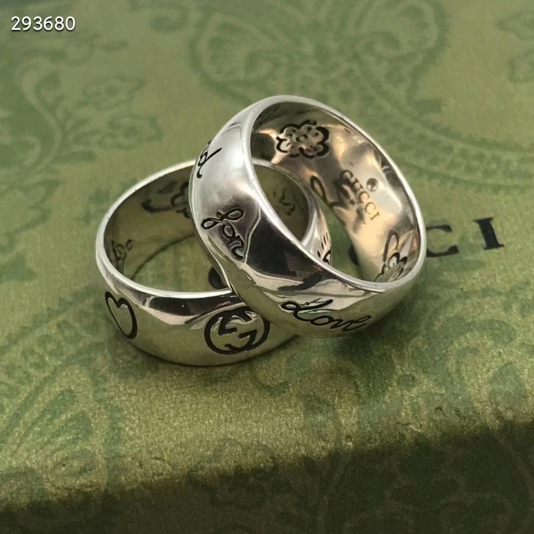 Gucci Unisex Blind For Love Silver Eye Hearts Birds Flowers Interlocking G 925 Sterling Silver