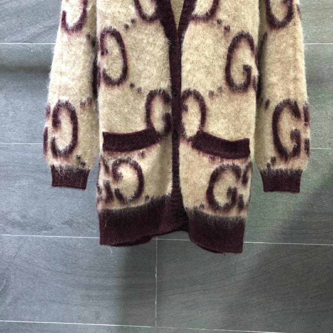 Gucci Women Reversible GG Mohair Wool Cardigan Brushed GG Jacquard Blend