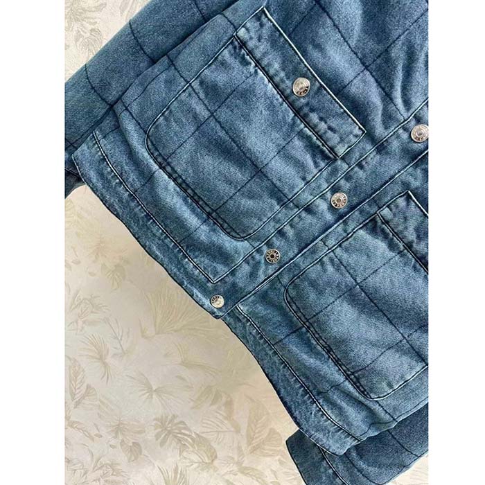 Gucci Women GG Reversible Denim Jacket Camel Ebony GG Canvas Reversible Collarless Dropped Shoulder