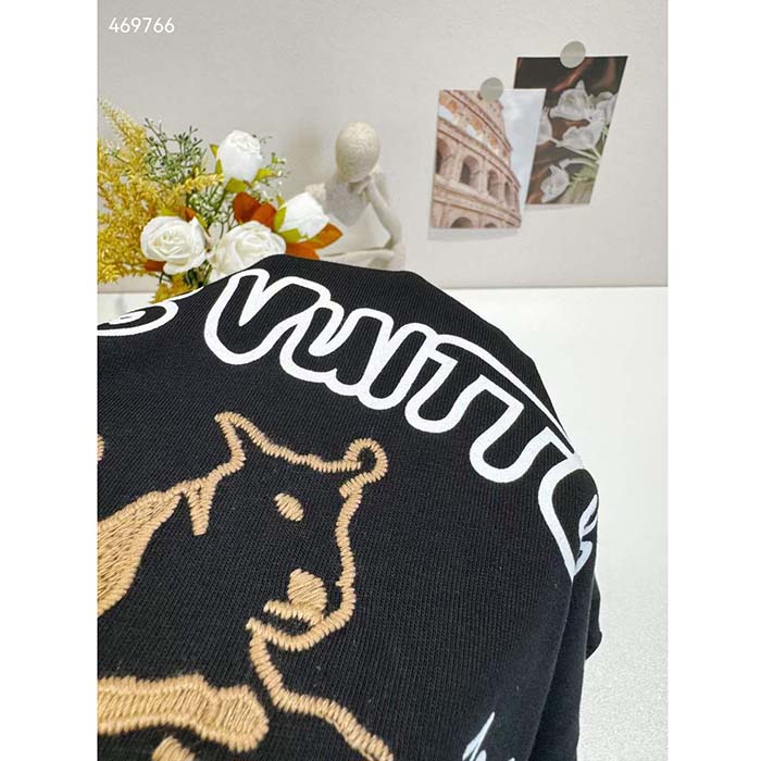 Louis Vuitton Women LV Embroidered Cotton T-Shirt Regular Fit Black 1AFQ67