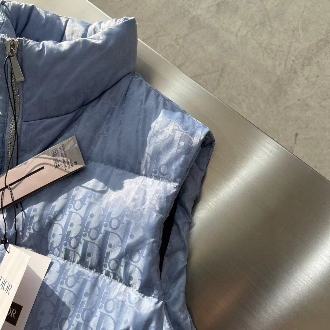 Dior Men CD Dior Oblique Down Vest Blue Technical Jacquard