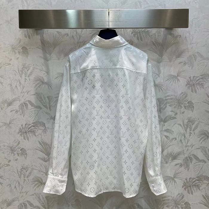 Louis Vuitton Women LV Monogram Long-Sleeved Silk Shirt White 1AFJUE